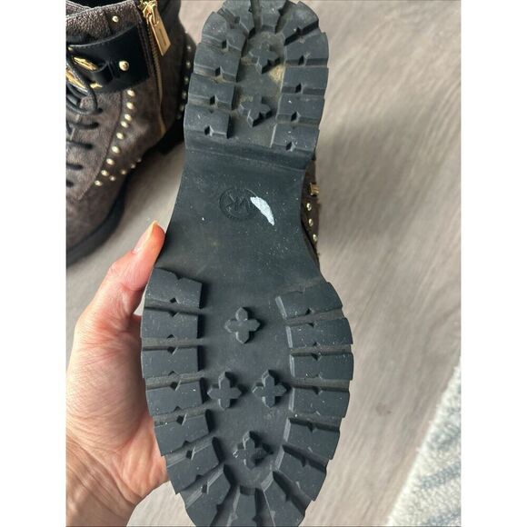 Michael Kors Women's Lace-Up Boots US7.5/24cm Leather Monogram Gold Mint - Picture 3 of 7